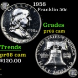 Proof 1958 Franklin Half Dollar 50c Grades GEM+ Proof Cameo