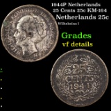 1944P Netherlands 25 Cents 25c KM-164 Grades vf details