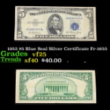 1953 $5 Blue Seal Silver Certificate Fr-1655 Grades vf+