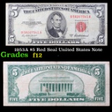 1953A $5 Red Seal United States Note Grades f, fine