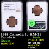 NGC 1918 Canada 1c KM-21 Graded ms63 BN By NGC
