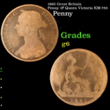 1885 Great Britain Penny 1P Queen Victoria KM-755 Grades g+
