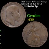 1908 Great Britain 1 Penny, Edward VII KM-794.2 Grades vf+