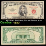 1953B $5 Red Seal United States Note Grades vf, very fine