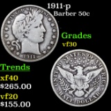 1911-p Barber Half Dollars 50c Grades vf++