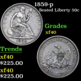 1859-p Seated Half Dollar 50c Grades xf