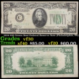 1934 $20 Green Seal Federal Reserve Note (Philadelphia, PA) Grades vf++