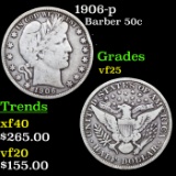 1906-p Barber Half Dollars 50c Grades vf+