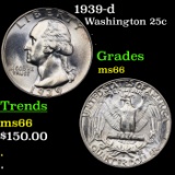 1939-d Washington Quarter 25c Grades GEM+ Unc
