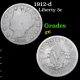1912-d Liberty Nickel 5c Grades g+