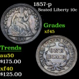 1857-p Seated Liberty Dime 10c Grades xf+