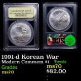 1991-d Korean War Modern Commem Dollar $1 Graded ms70, Perfection BY USCG