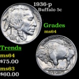 1936-p Buffalo Nickel 5c Grades Choice Unc