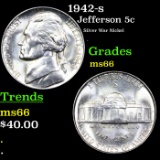 1942-s Jefferson Nickel 5c Grades GEM+ Unc