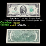 **Star Note** 1976 $2 Green Seal Federal Reserve Note (Philadelphia, PA) Grades Select CU