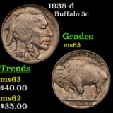 1938-d Buffalo Nickel 5c Grades Select Unc