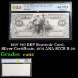 PCGS 1897 $10 BEP Souvenir Card, Silver Certificate, 1974 ANA SCCS B-29 Graded cu64 By PCGS