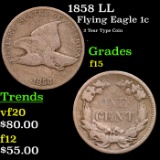 1858 LL Flying Eagle Cent 1c Grades f+