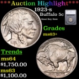 ***Auction Highlight*** 1923-s Buffalo Nickel 5c Graded ms63+ By SEGS (fc)