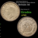 1943 Great Britain 3 Pence Threepence Silver KM-848 Grades xf