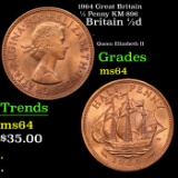 1964 Great Britain 1/2 Penny KM-896 Grades Choice Unc