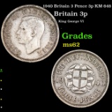 1940 Britain 3 Pence 3p KM-848 Grades Select Unc