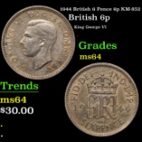 1944 British 6 Pence 6p KM-852 Grades Choice Unc