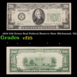 1934 $20 Green Seal Federal Reserve Note (Richmond, VA) Grades vf+