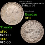 1885 Great Britain 3 Pence Threepence Silver KM-730 Grades xf
