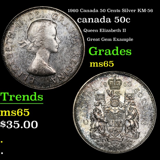 1960 Canada 50 Cents Silver KM-56 Grades GEM Unc