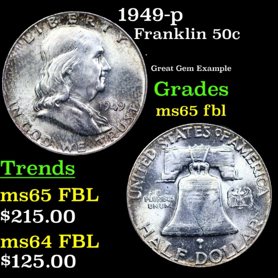 1949-p Franklin Half Dollar 50c Grades GEM FBL