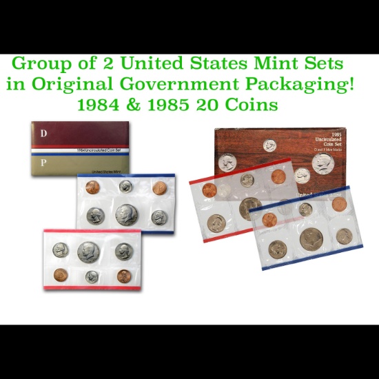 Group of 2 United States Mint Set in Original Government Packaging! From 1984-1985 with 20 Coin