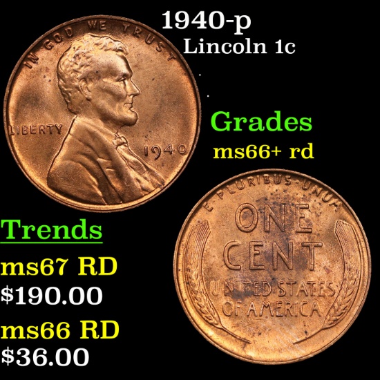 1940-p Lincoln Cent 1c Grades GEM++ RD