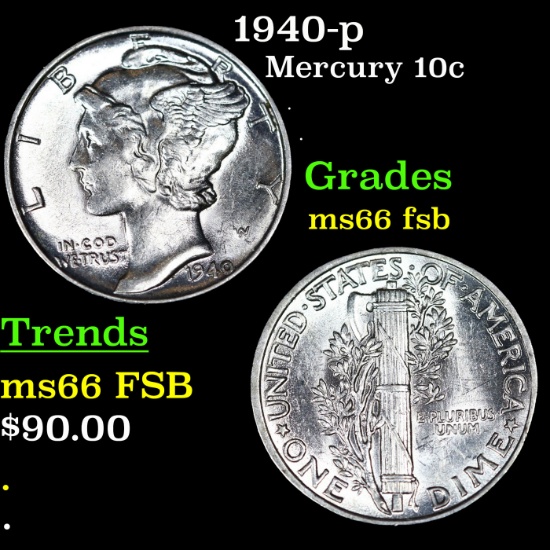 1940-p Mercury Dime 10c Grades GEM+ FSB