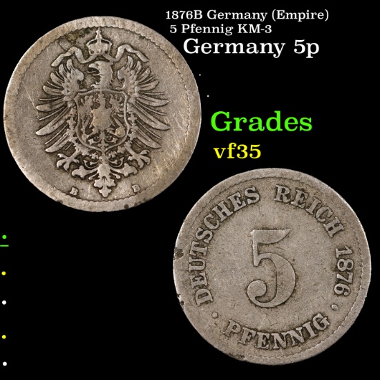 1876B Germany (Empire) 5 Pfennig KM-3 Grades vf++