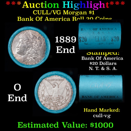 ***Auction Highlight*** 1889 & O Morgan Cull-VG Bank Of America Solid Morgan Silver Dollar Shotgun R
