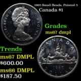 1965 Small Beads, Pointed 5 Canada Dollar $1 Grades GEM++ DMPL