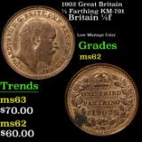 1902 Great Britain 1/3 Farthing KM-791 Grades Select Unc