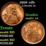 1909 vdb Lincoln Cent 1c Grades Gem+ Unc RD