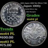 1964 Japan 1000 Yen Silver Y-80 Grades Choice Unc PL