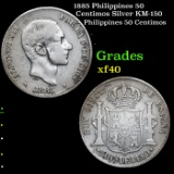 1885 Philippines 50 Centimos Silver KM-150 Grades xf
