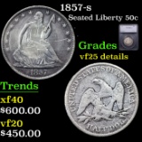 1857-s Seated Half Dollar 50c Graded vf25 details BY SEGS