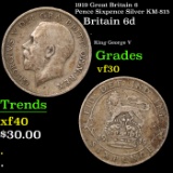 1919 Great Britain 6 Pence Sixpence Silver KM-815 Grades vf++