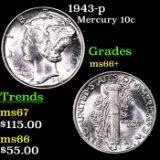 1943-p Mercury Dime 10c Grades GEM++ Unc