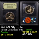 Proof 1992-S Olympic Modern Commem Half Dollar 50c Graded GEM++ Proof Deep Cameo By USCG