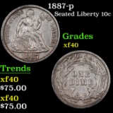 1887-p Seated Liberty Dime 10c Grades xf