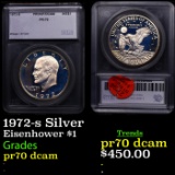 Proof 1972-s Silver Eisenhower Dollar $1 Graded pr70 dcam BY SEGS