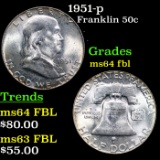 1951-p Franklin Half Dollar 50c Grades Choice Unc FBL