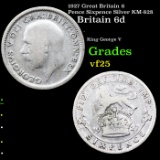 1927 Great Britain 6 Pence Sixpence Silver KM-828 Grades vf+