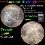 ***Auction Highlight*** 1922-p Peace Dollar Rainbow Toned $1 Graded ms66 BY SEGS (fc)